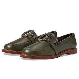 Olive Green Loafers with Gold Buckle